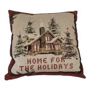 Embroidered Cabin Christmas Pillow 18x18